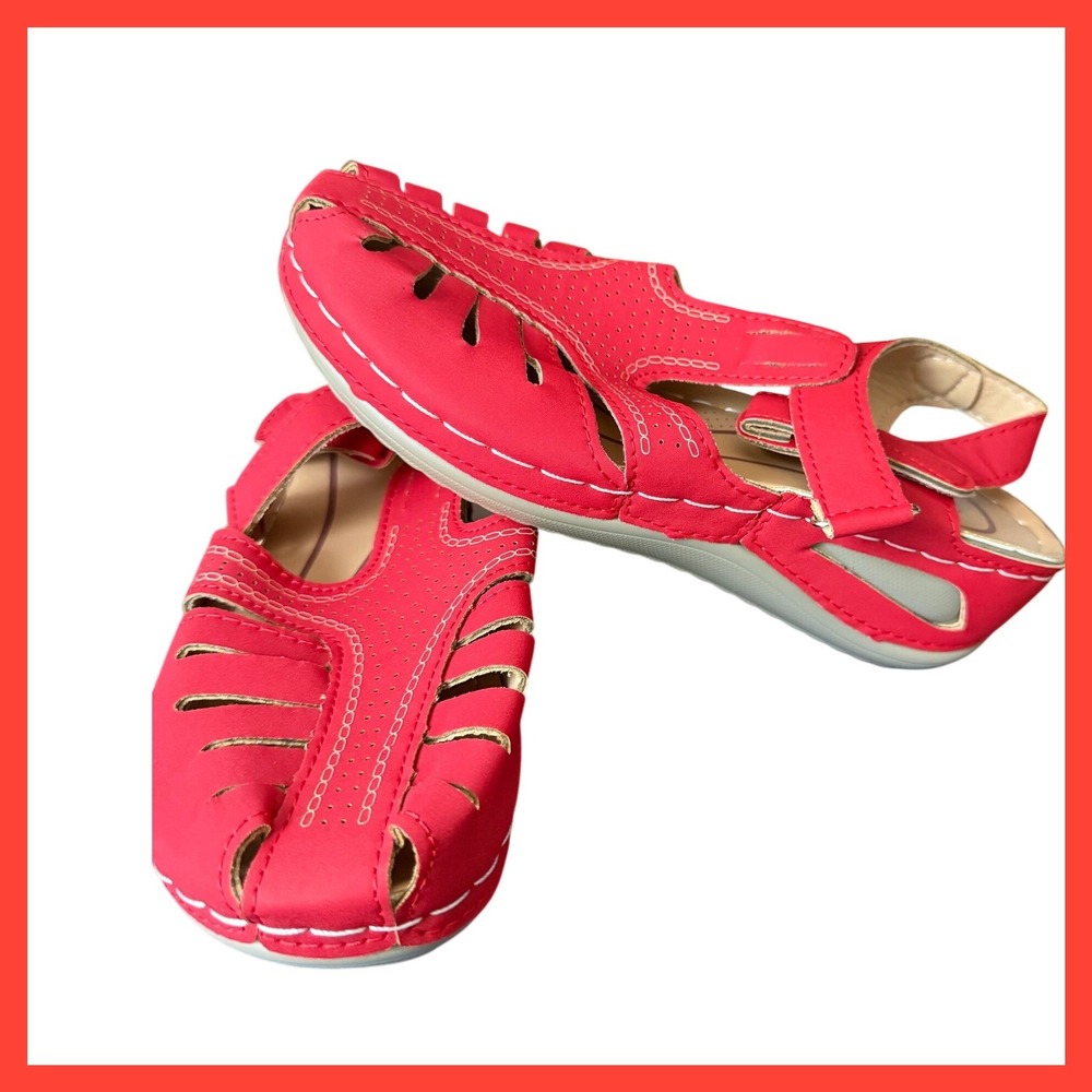 Red Fisherman Sandals Womens EU 40 Closed Toe Wedge Slingback Comfort Shoes
